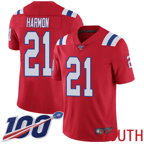 New England Patriots Football #21 100th Season Limited Red Youth Duron Harmon Alternate NFL Jersey->youth nfl jersey->Youth Jersey
